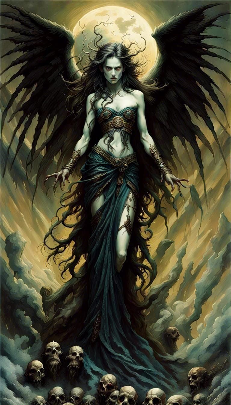 Nightmarish Angel in Fluid-Acrylics Style