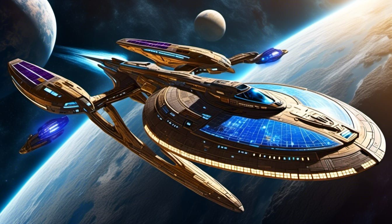 Solarpunk Enterprise Orbiting Distant Planet