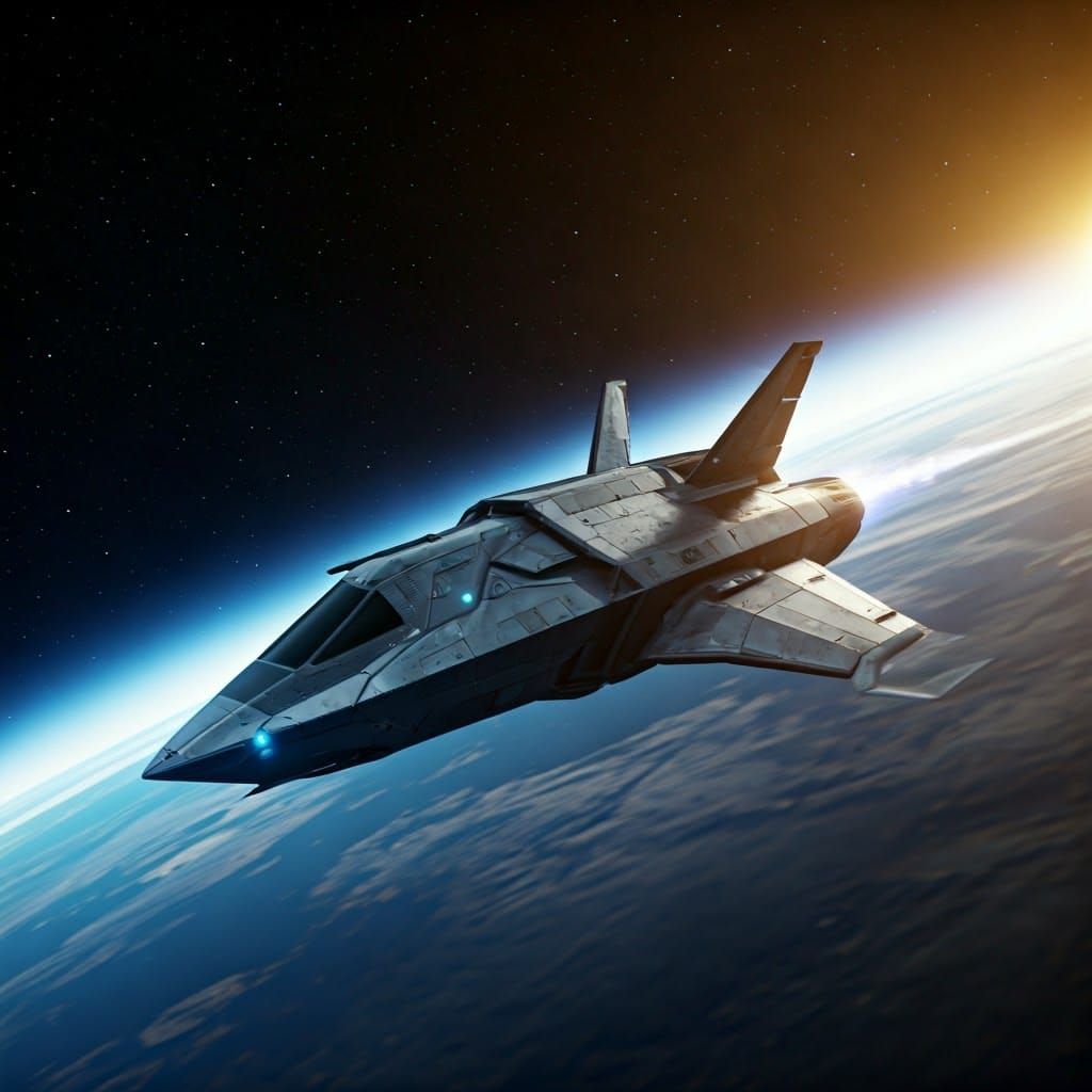 Futuristic Dropship Soaring Through Starry Expanse