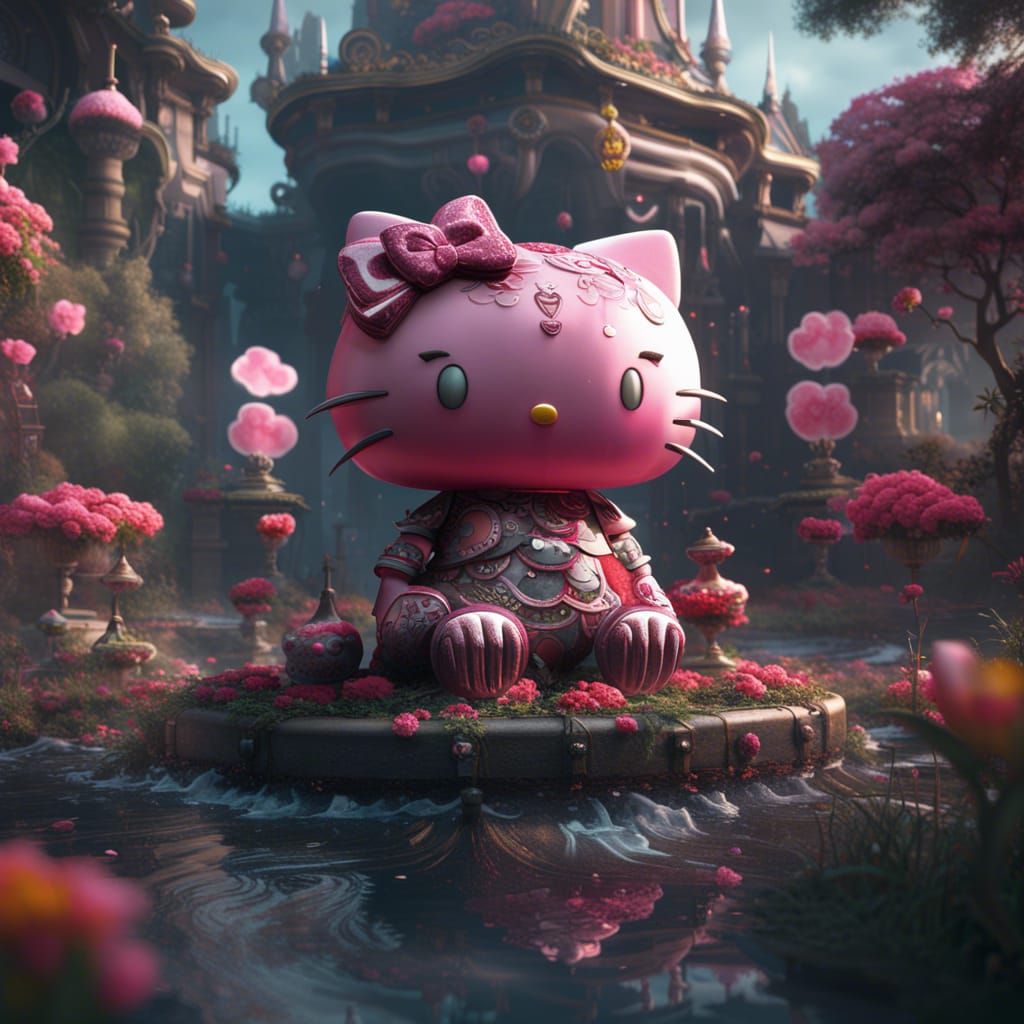 Fantastical Hello Kitty Matte Painting in Deep Color