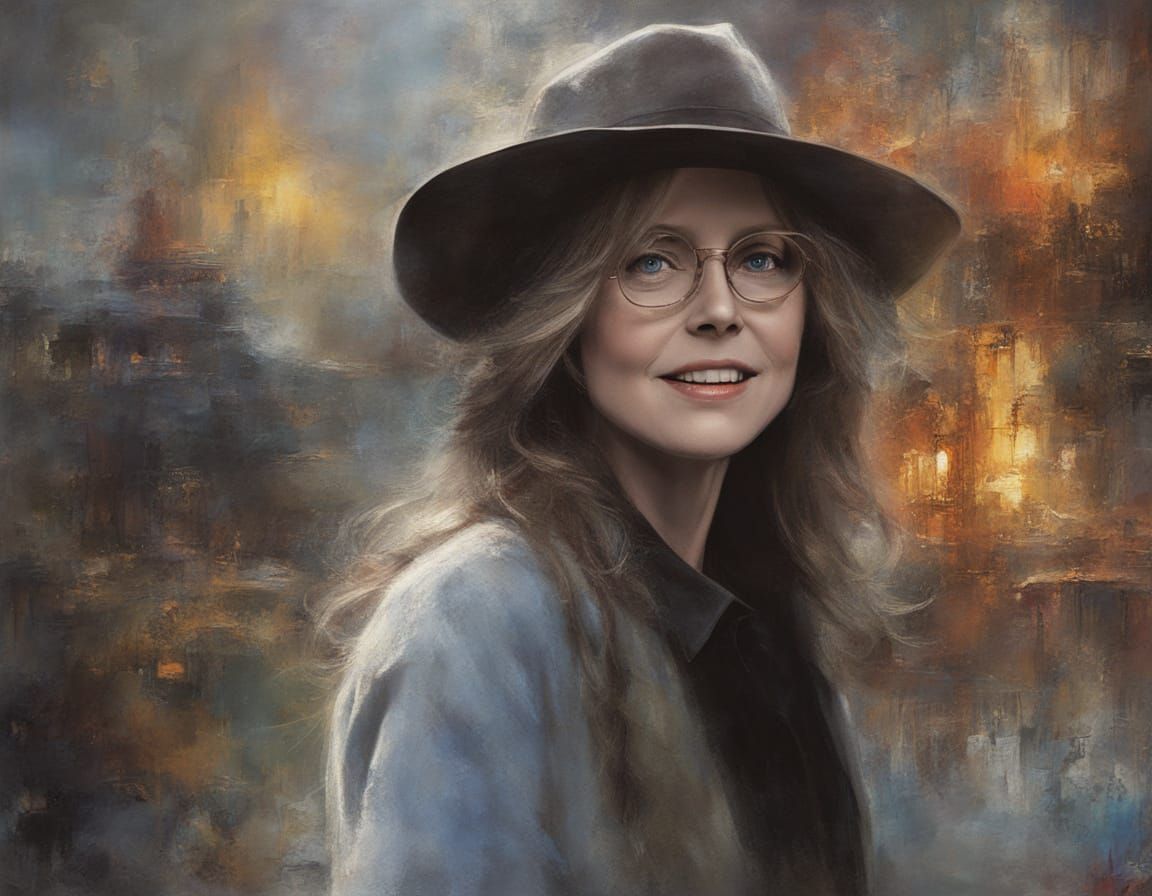 Diane Keaton Movie Poster Portrait in Impasto Style