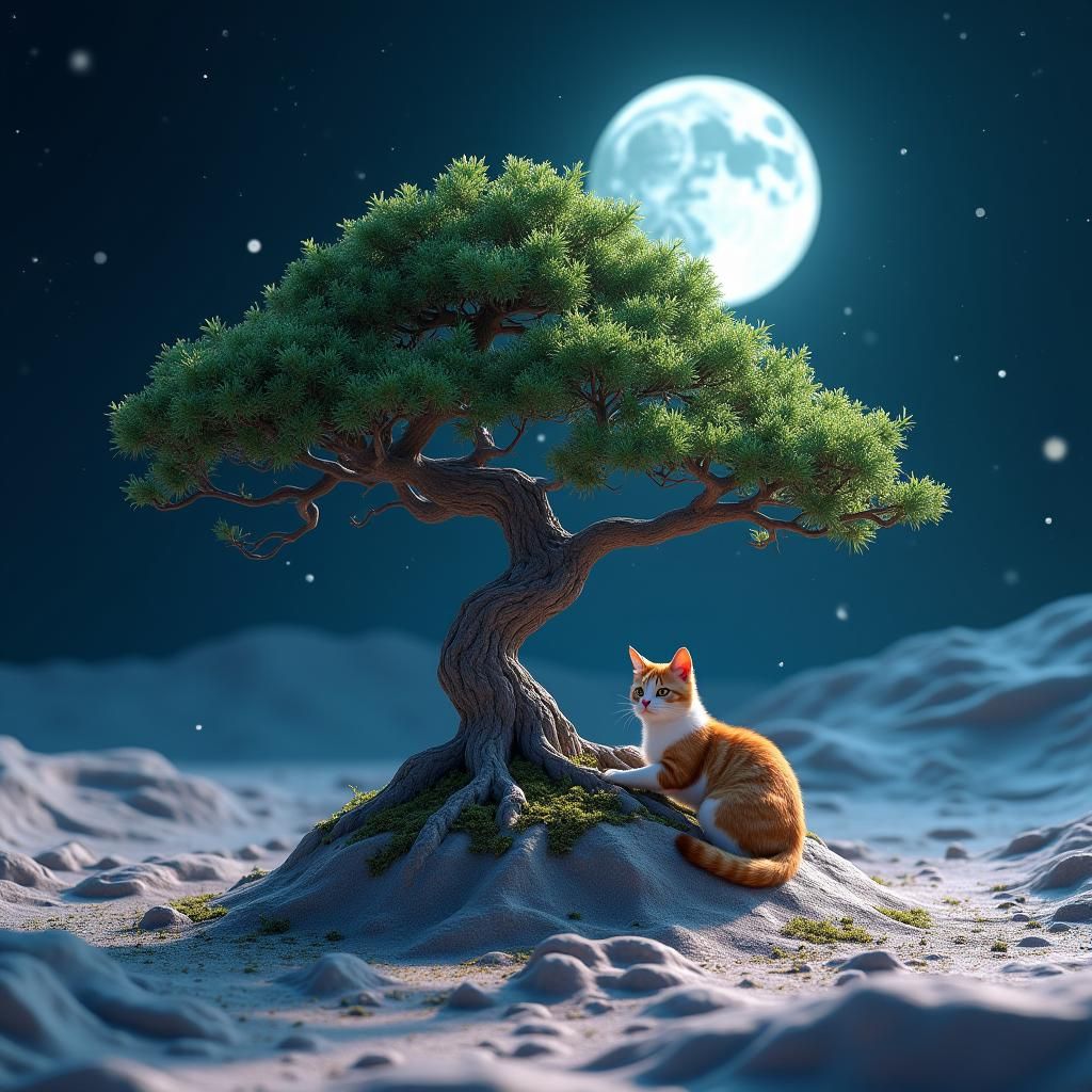 Bonsai Tree on Moon Pruned by Cat