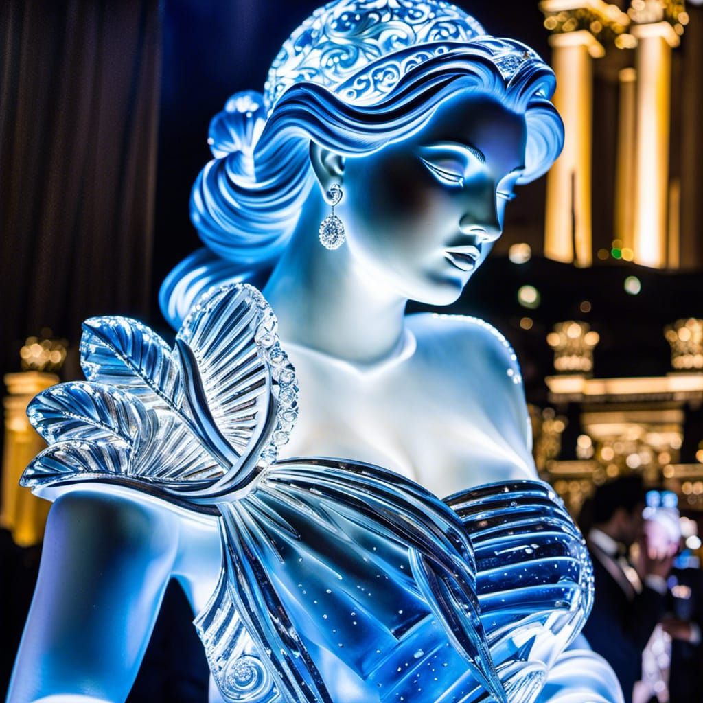 Voluptuous Goddess Ice Sculpture with Blue Light