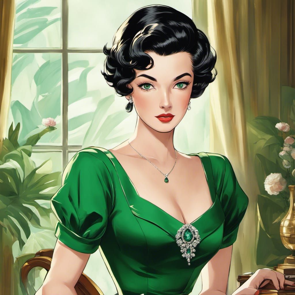 Anime Portrait: Woman with Emerald Eyes in Manga Style