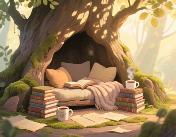 Cozy Forest Reading Nook in Storybook Style