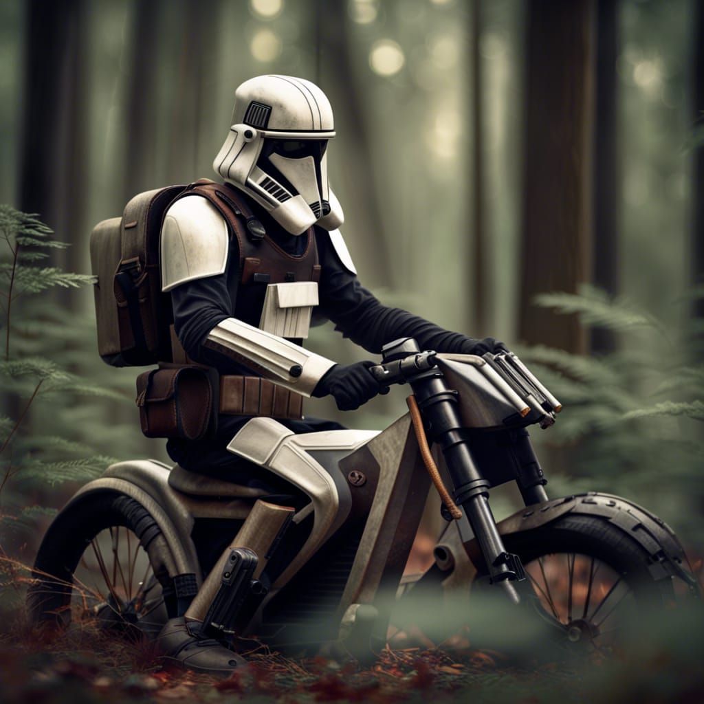 Scout Trooper Patrolling Forest on Speeder Bike