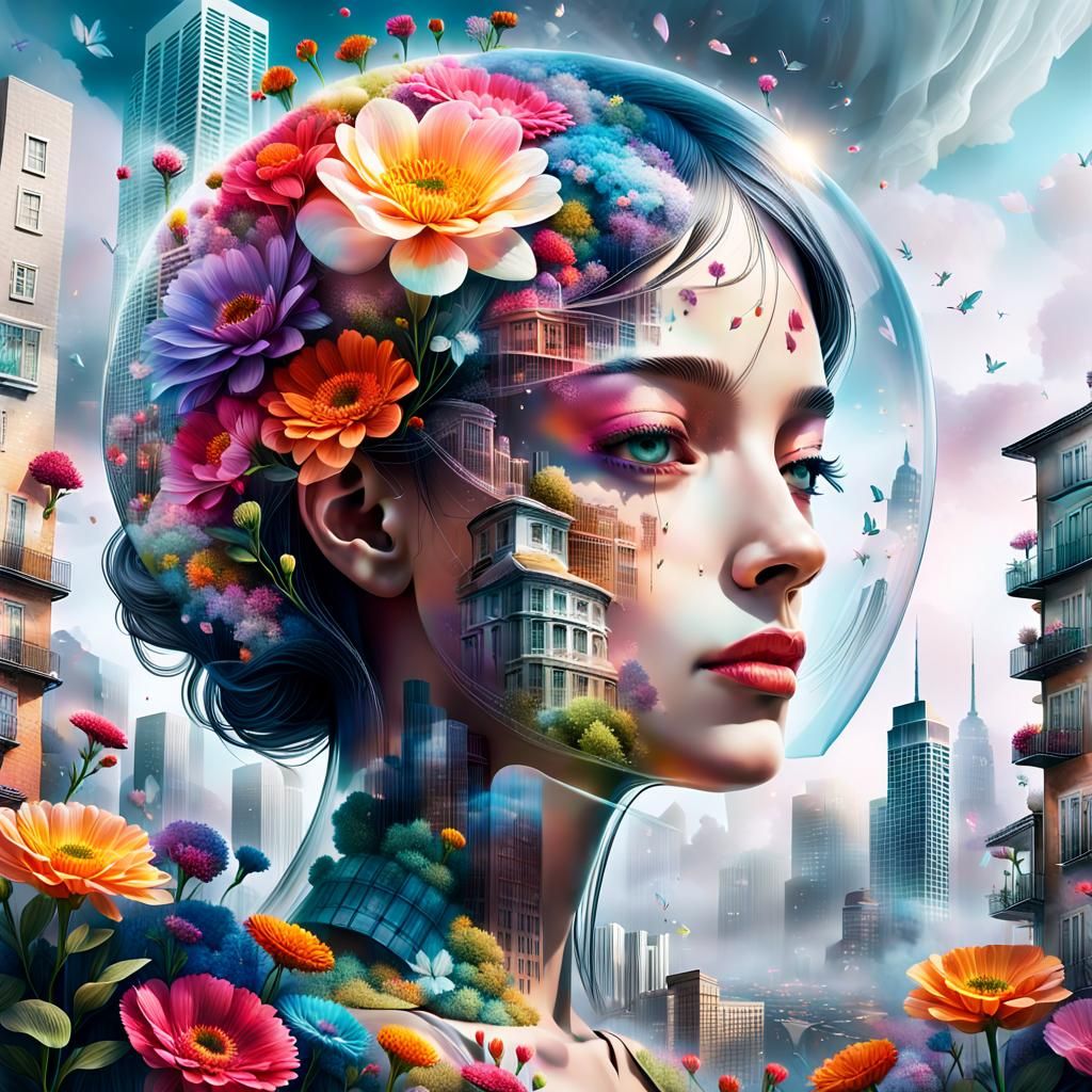 Surreal Colossal Woman Encompassing Cityscape