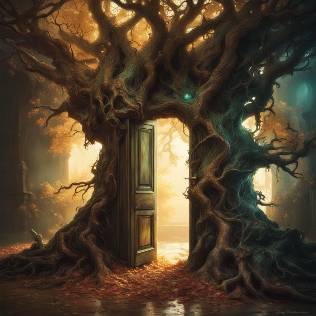 old tree open door inside tree