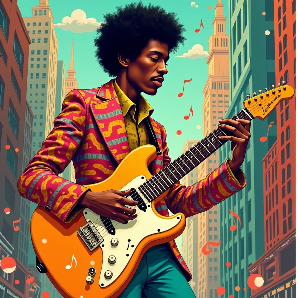 Jimi Hendrix as 1930s Cartoon Character