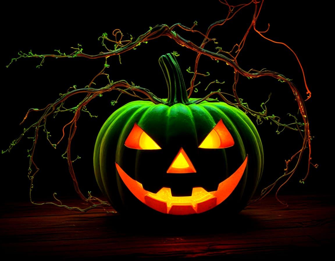 Neon Jack-o'-Lantern with Magical Vine