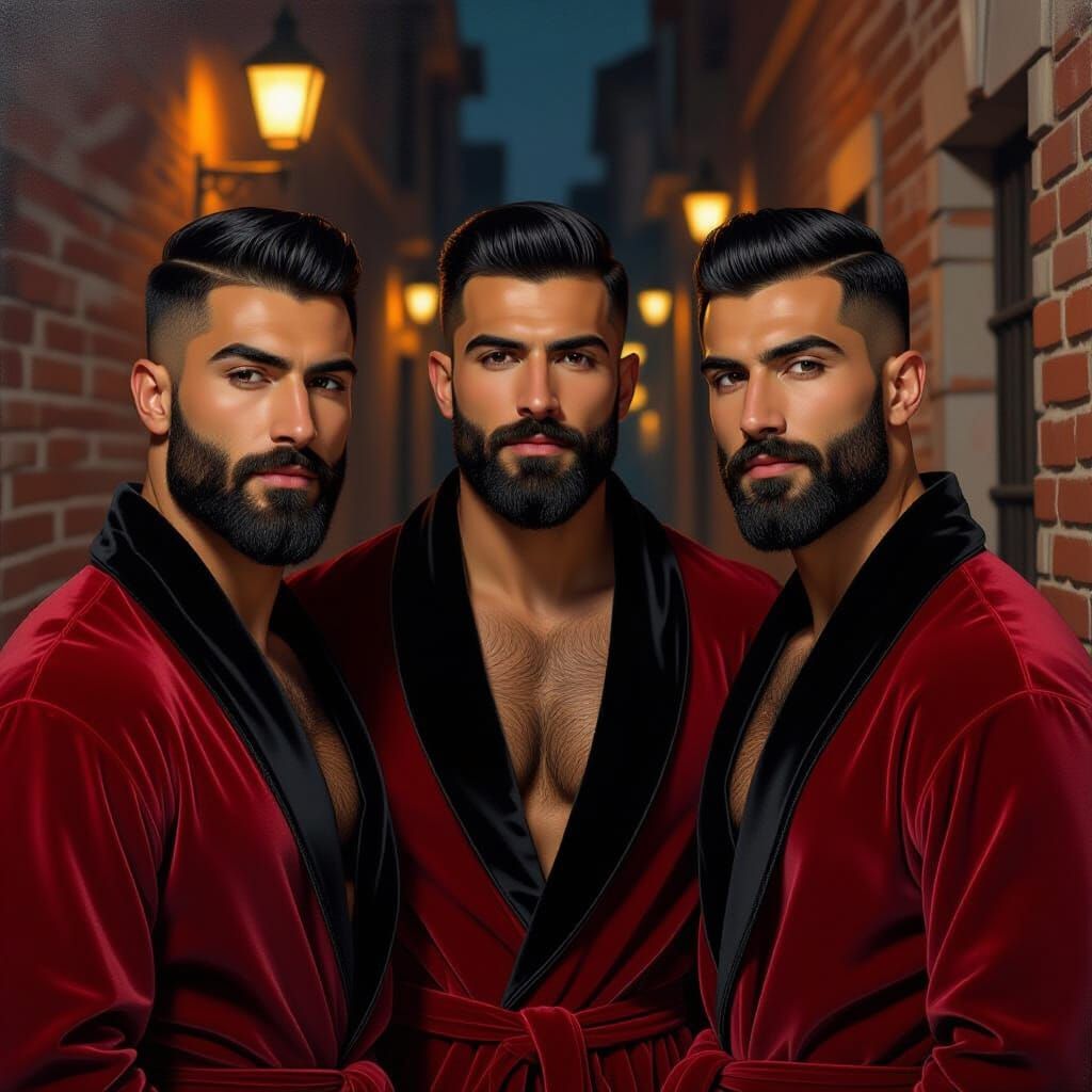 Three Handsome Men in Velvet Robes, Impressionist Oil Painti...
