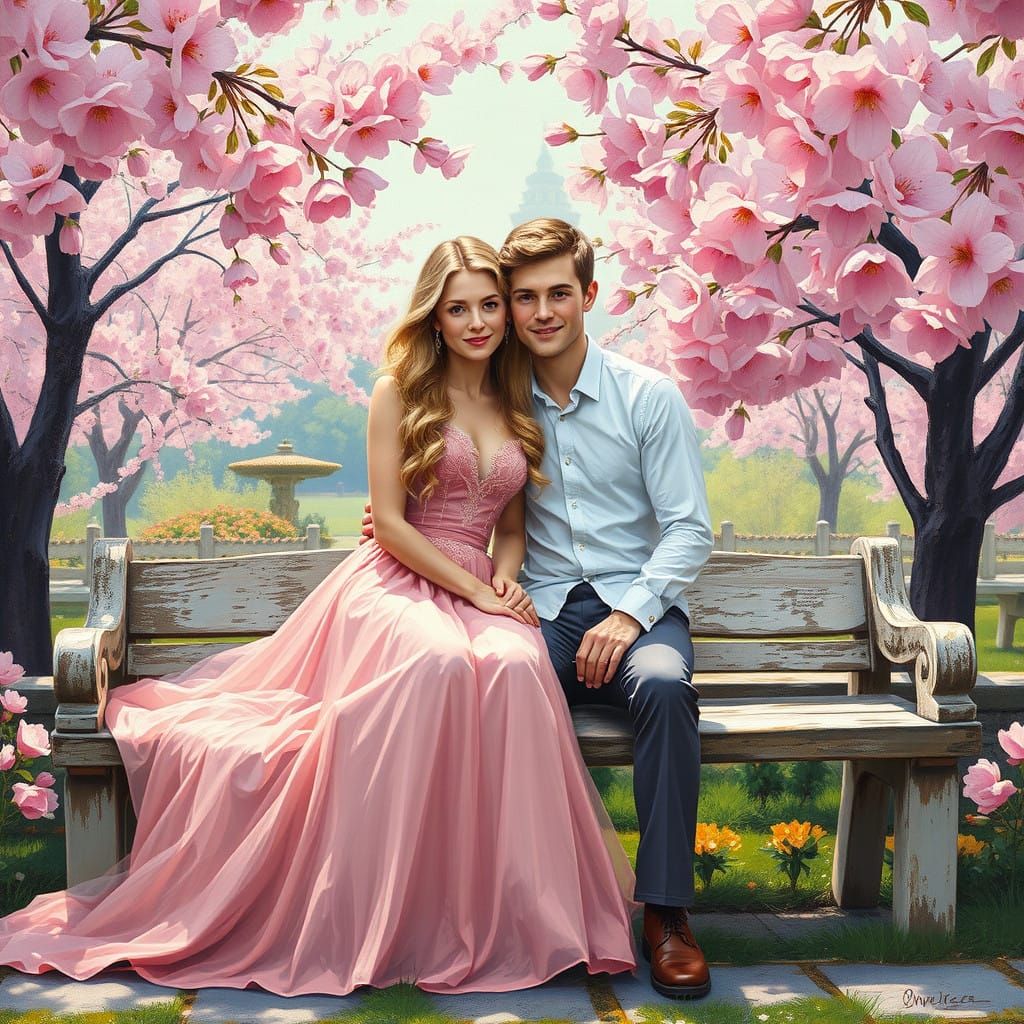 Young Lovers in a Romantic Garden