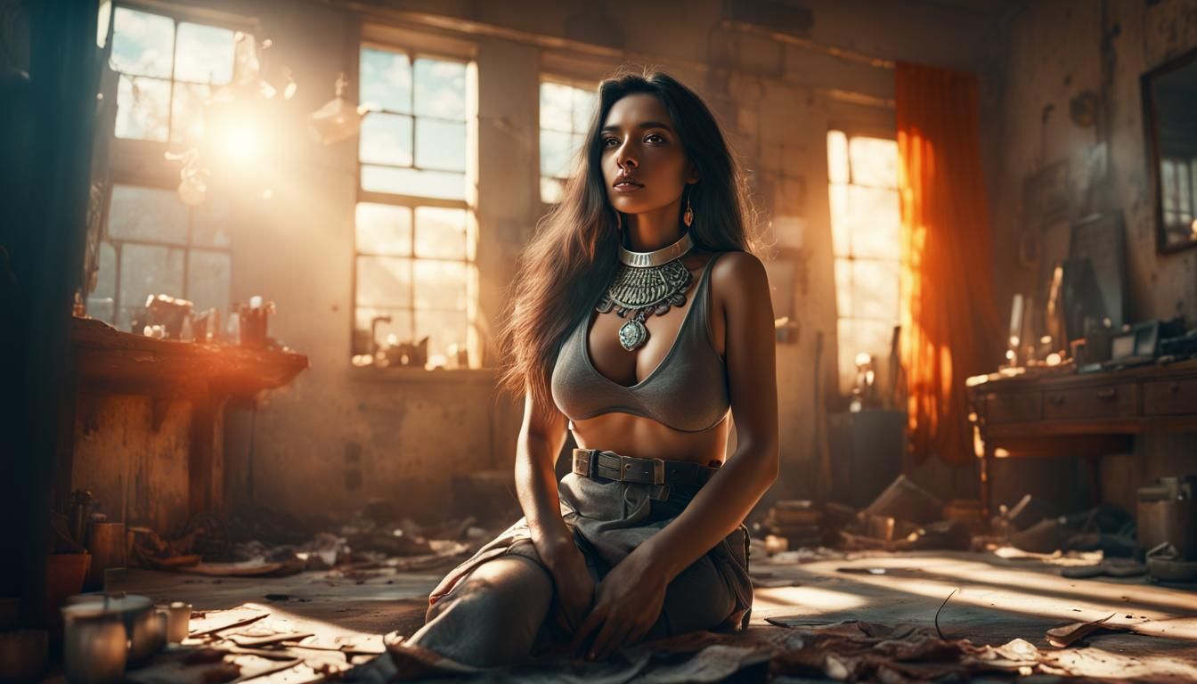 Latina Woman in Abandoned Room, Kodak Portra Photo