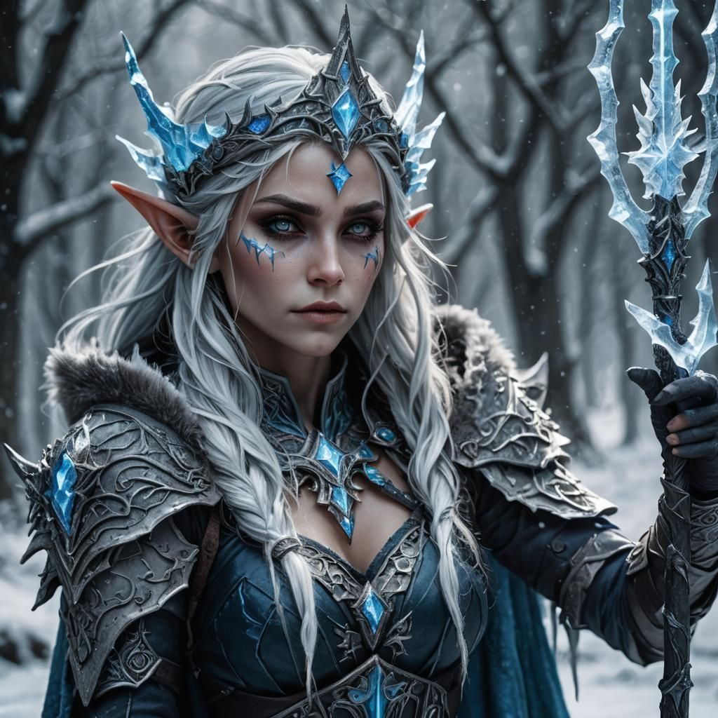 Dark Elf Frost Mage with Ice Crown and Staff