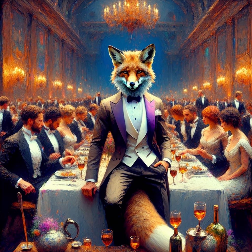 Fox in Tuxedo at Dinner Party: Fantasy Concept Art