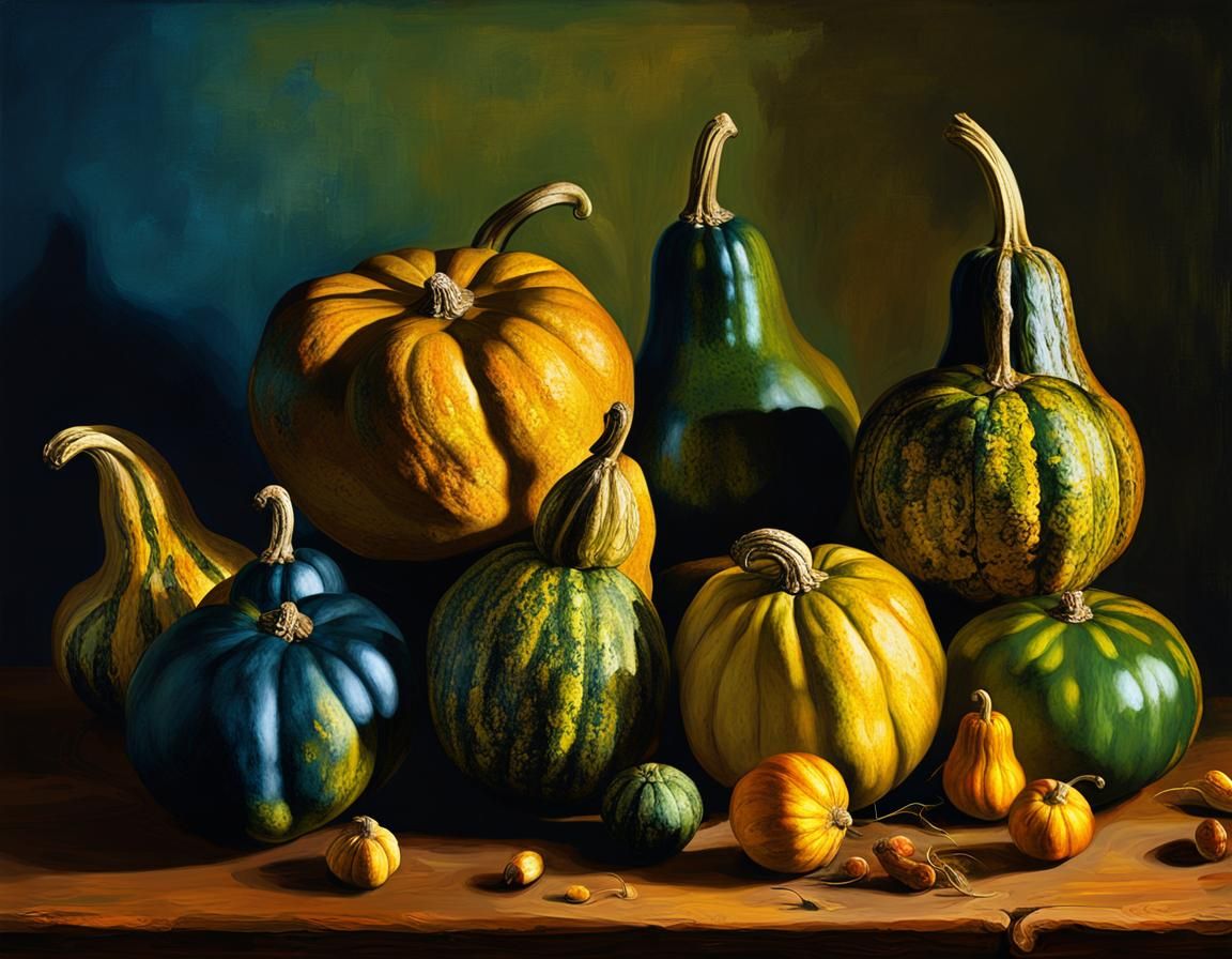 Dutch Masters Style Still Life with Gourds