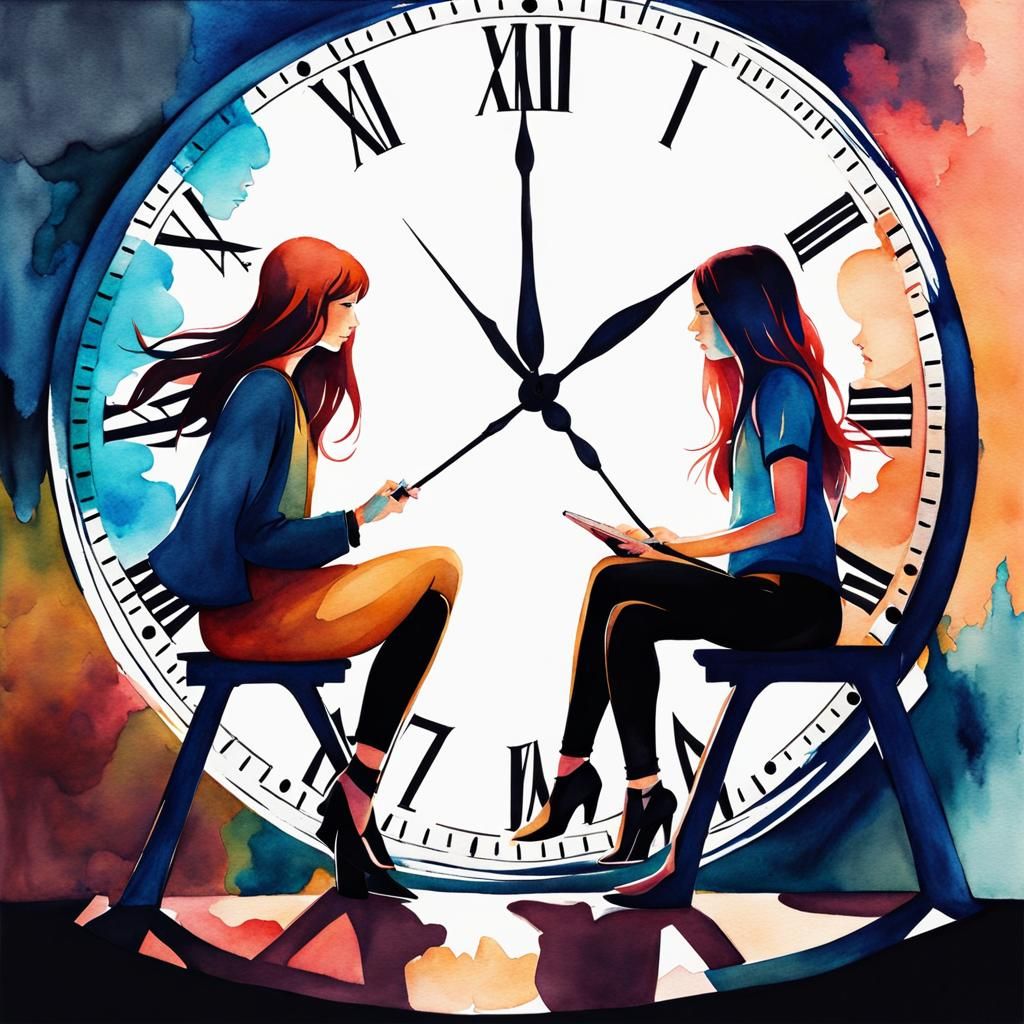 Girls Divided by Time: Watercolor Concept Art