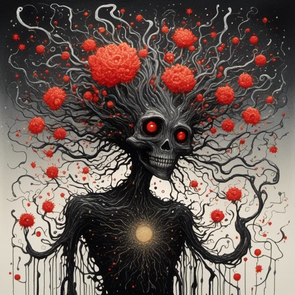 Surreal Alien Landscape with Twisted Ink Stars