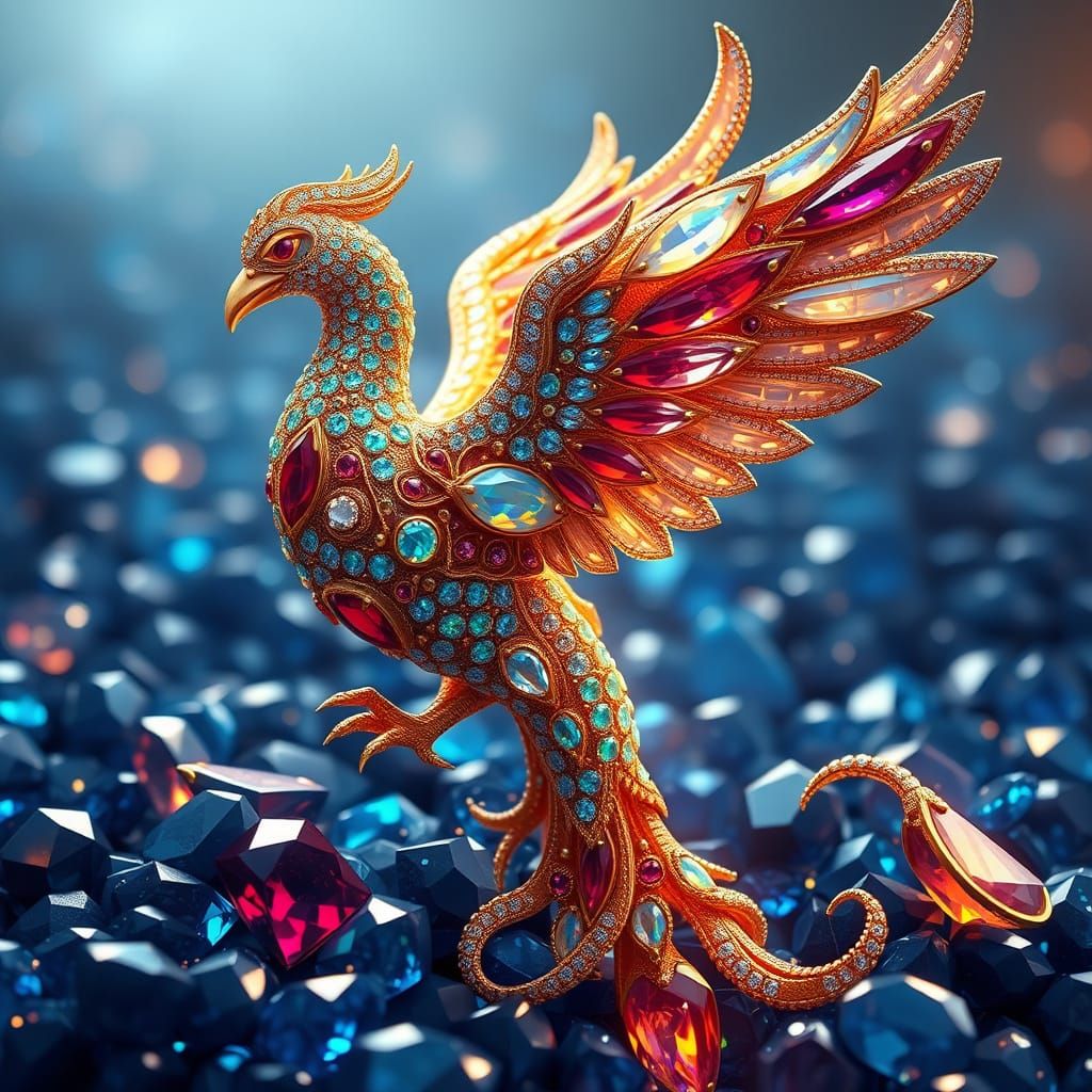 Mystical Phoenix of Jewels Ascends in Vibrant Colors