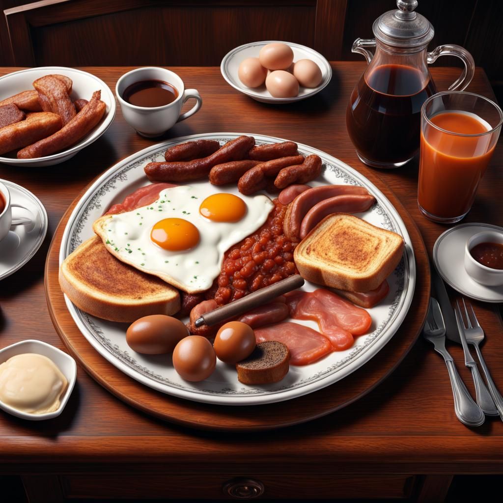 Hyperrealistic Full English Breakfast Still Life