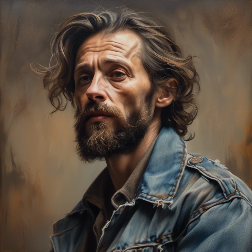 Rembrandt-Inspired Portrait of Man in Denim Jacket