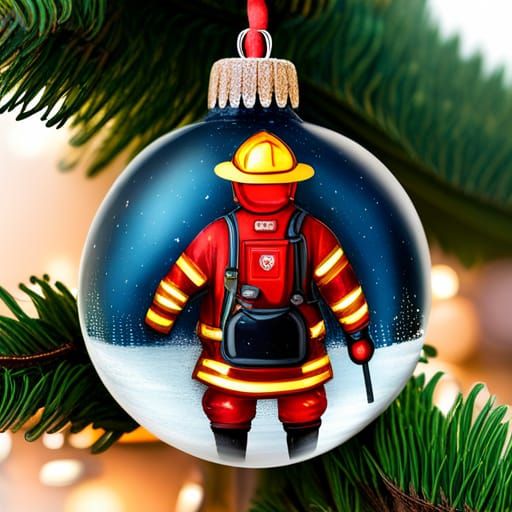 Fireman Glass Ornaments on Christmas Tree