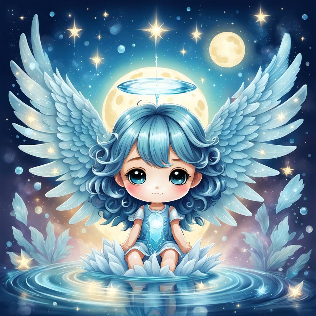 Cute Chibi Angel with Water Wings Illustration