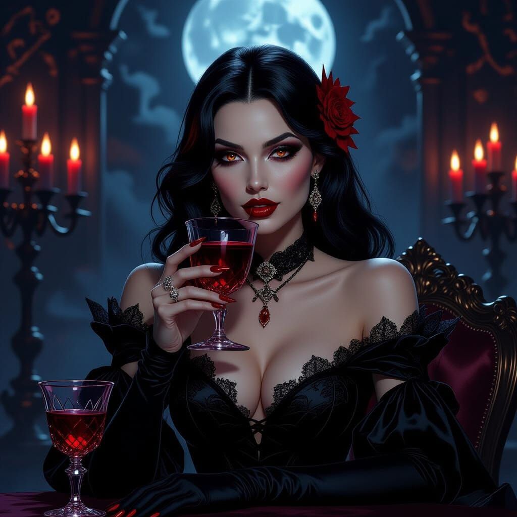 Seductive Vampire Woman on Victorian Ballroom Date