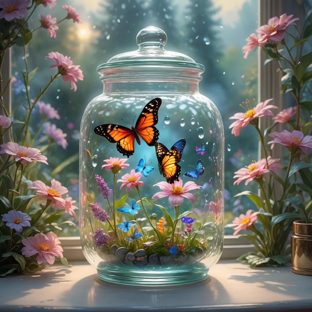 Butterfly in Glass Jar: Ethereal Fantasy Art