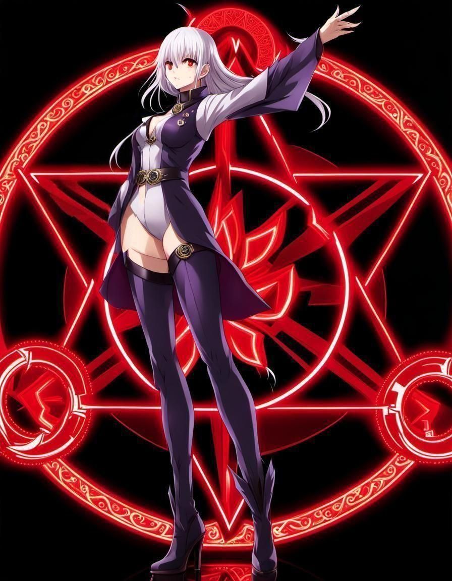 Anime Style Woman with Red Eyes and Magic Circle