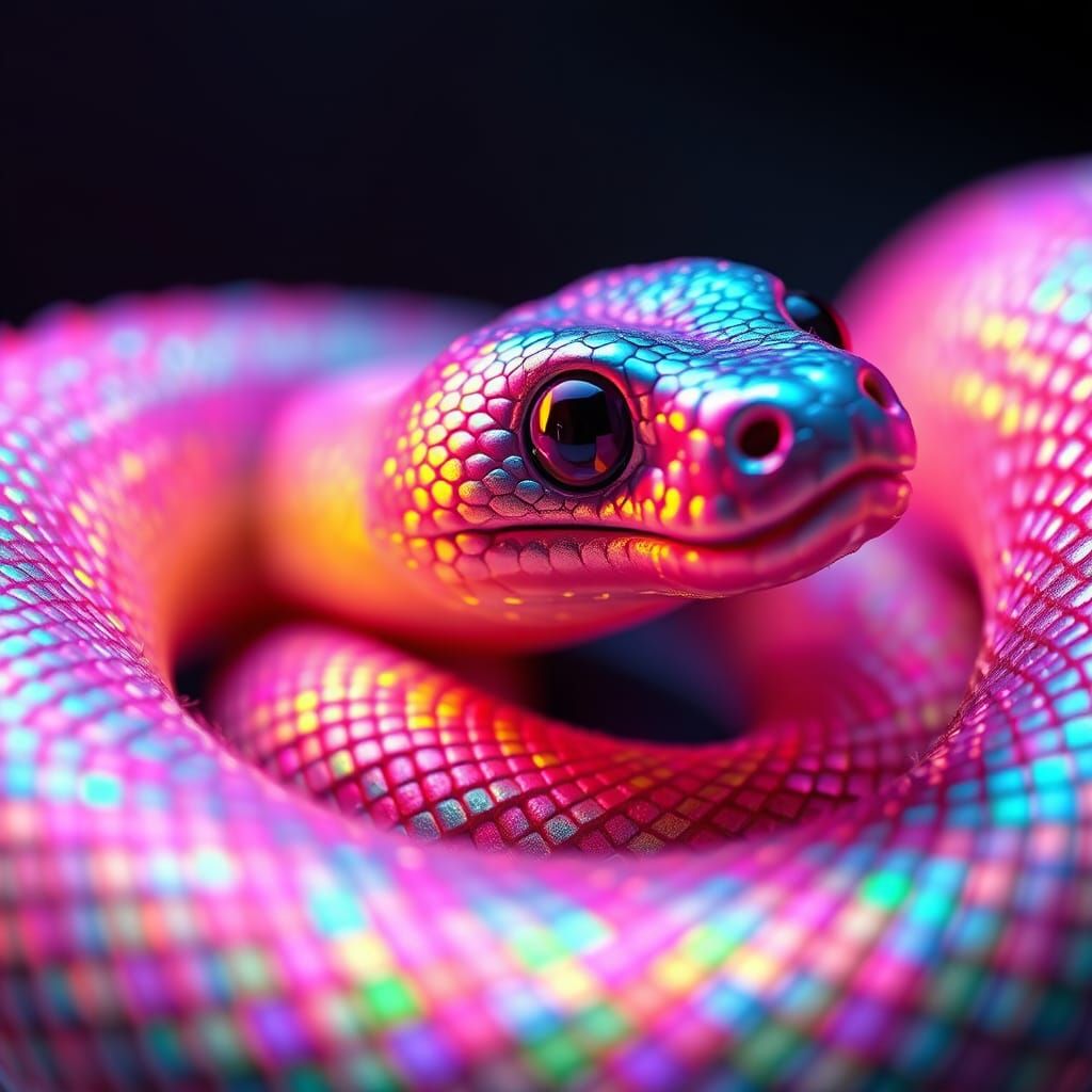 Rainbow Snake with Fuzzy Scales in 3D