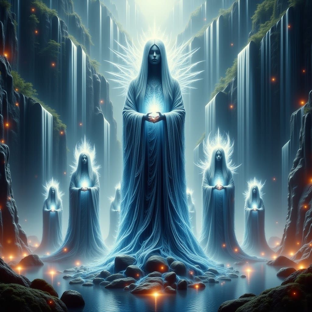 Ghost Statues by Waterfalls: Detailed Matte Painting