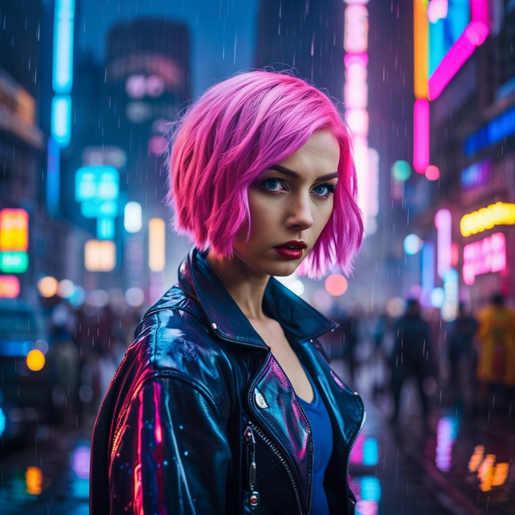 Cyberpunk Cyborg Ready for Battle in Neon City