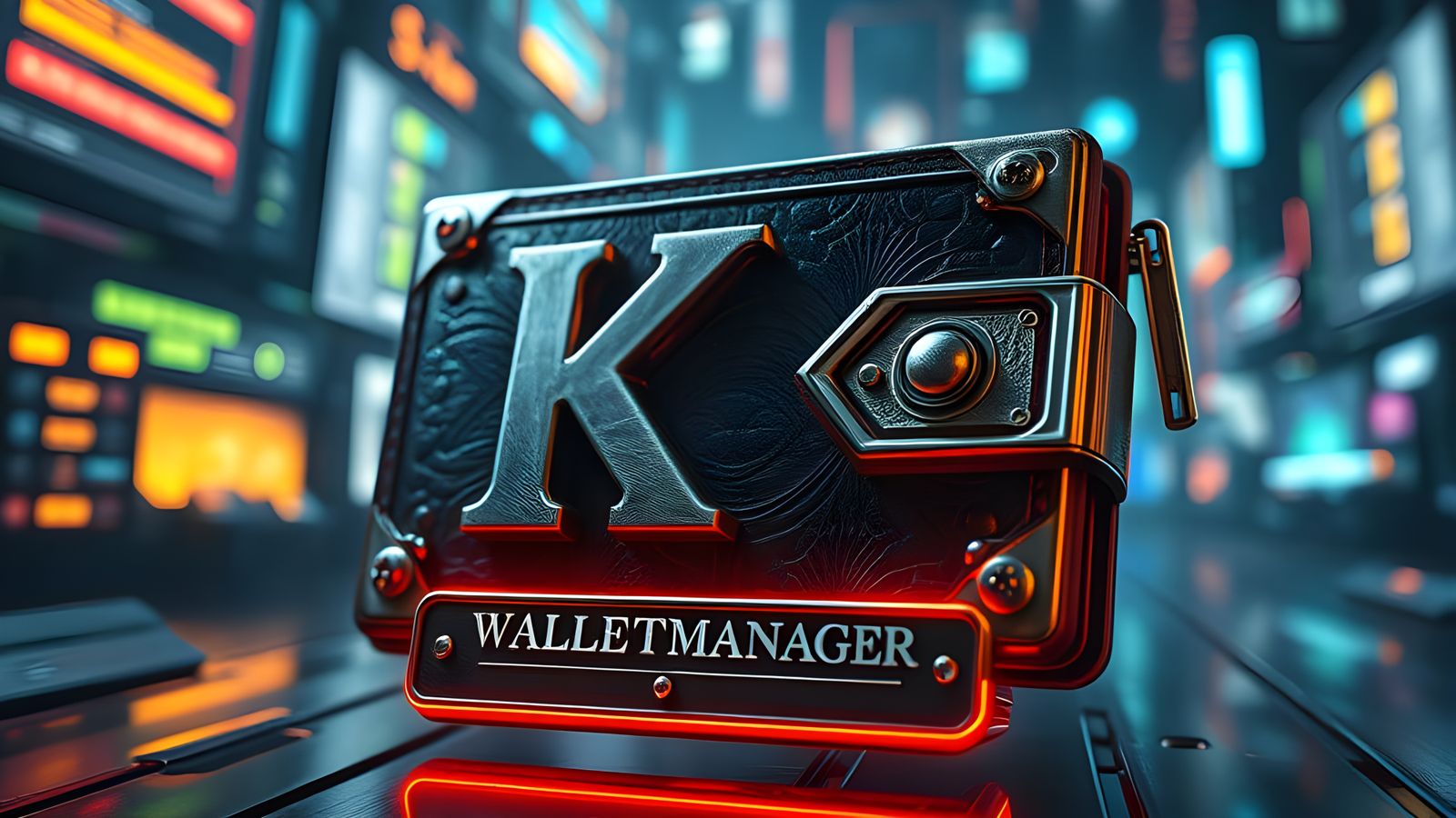 Cyberpunk Wallet in Space with Metal K Logo