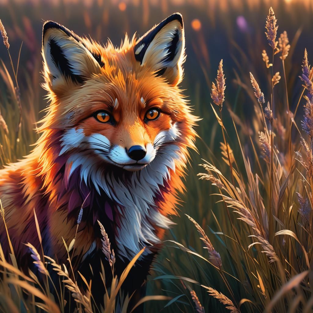 Fluffy Red Fox in Enamel-Inspired Fantasy Art