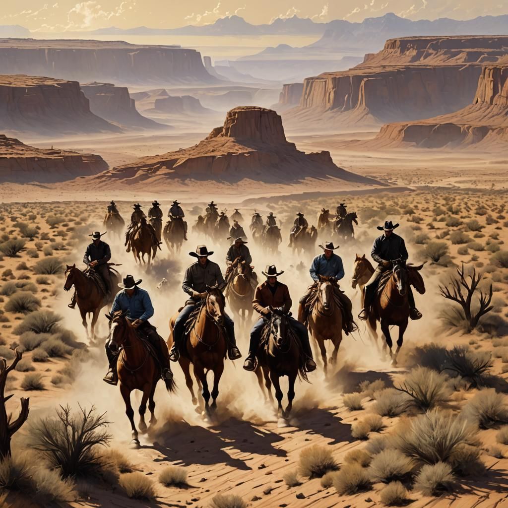 Sinister Cowboys Ride Through Dry Plains