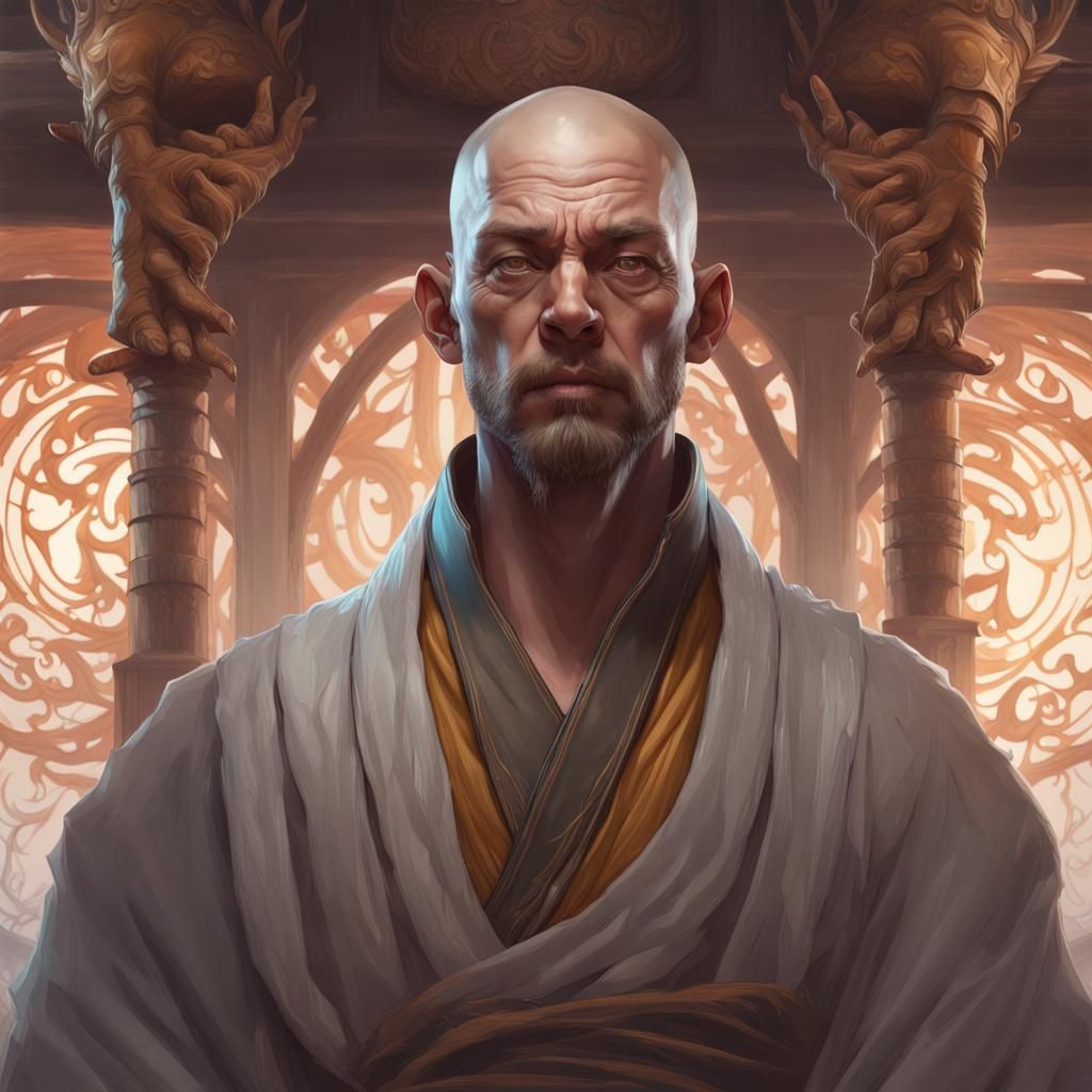 Calm Monk in Chaos: Detailed Portrait