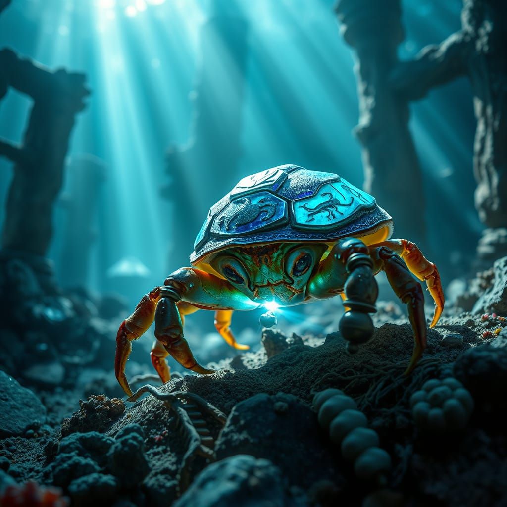Bioluminescent Hermit Crab in Sunken City Ruins
