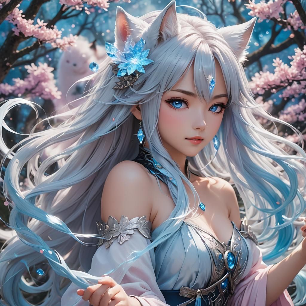 Anime Druid Kitsune with Ethereal Highlights