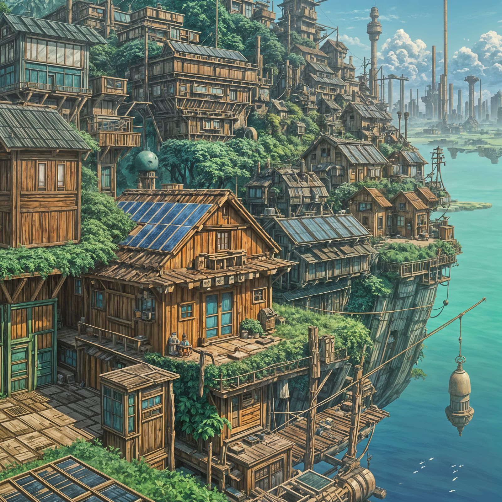 Solarpunk Utopia in Whimsical Studio Ghibli Style