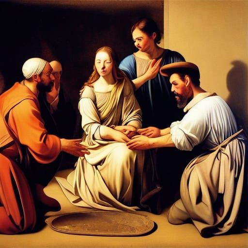 Jesus Healing a Blind Man: Baroque Style Painting