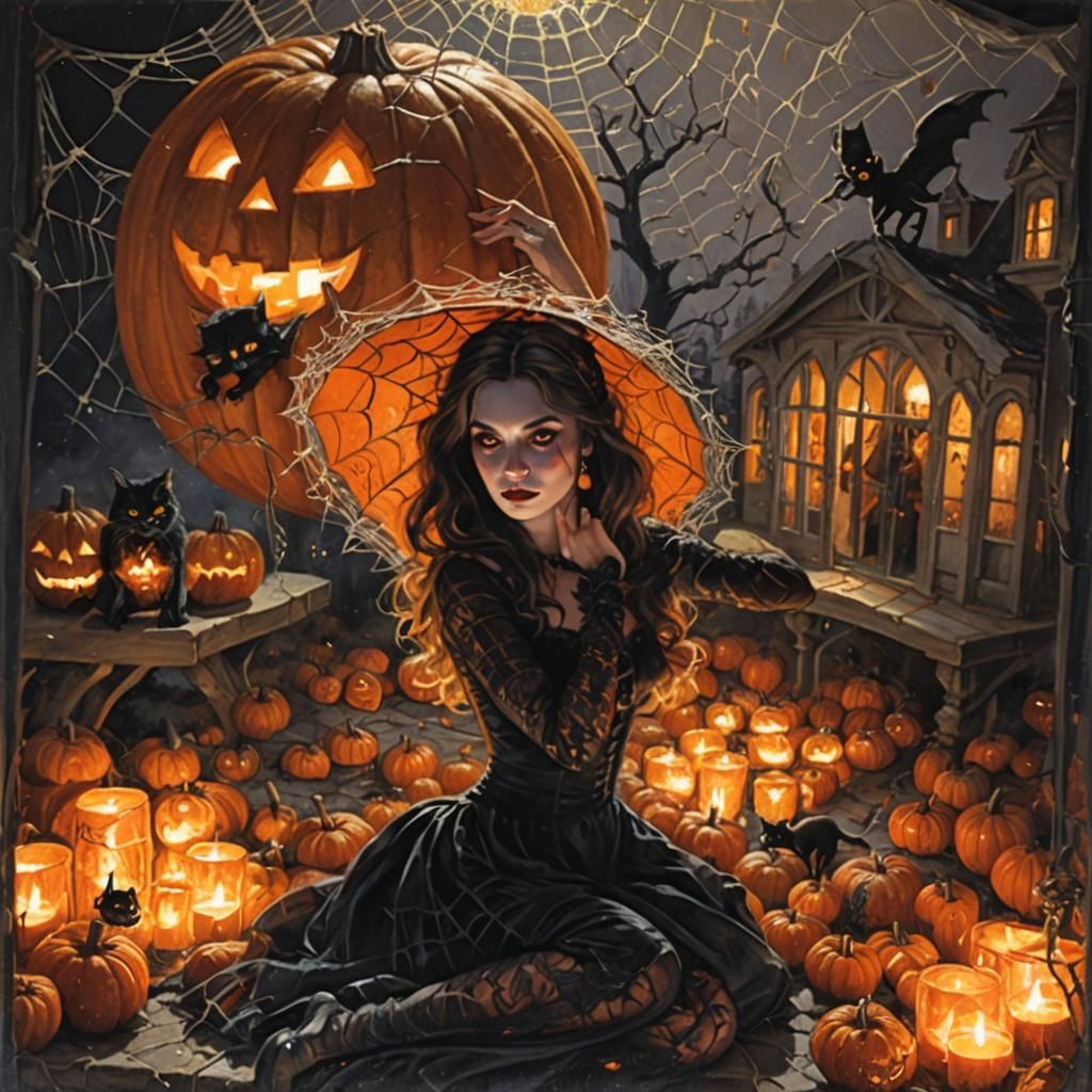 Halloween Woman Portrait in Oil Painting Style
