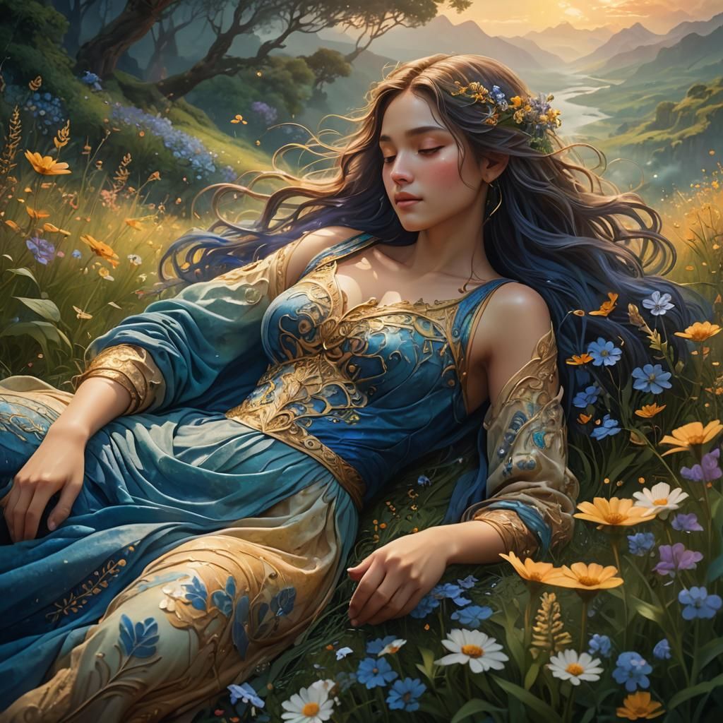Serene Slumber in a Dreamlike Fantasy Landscape