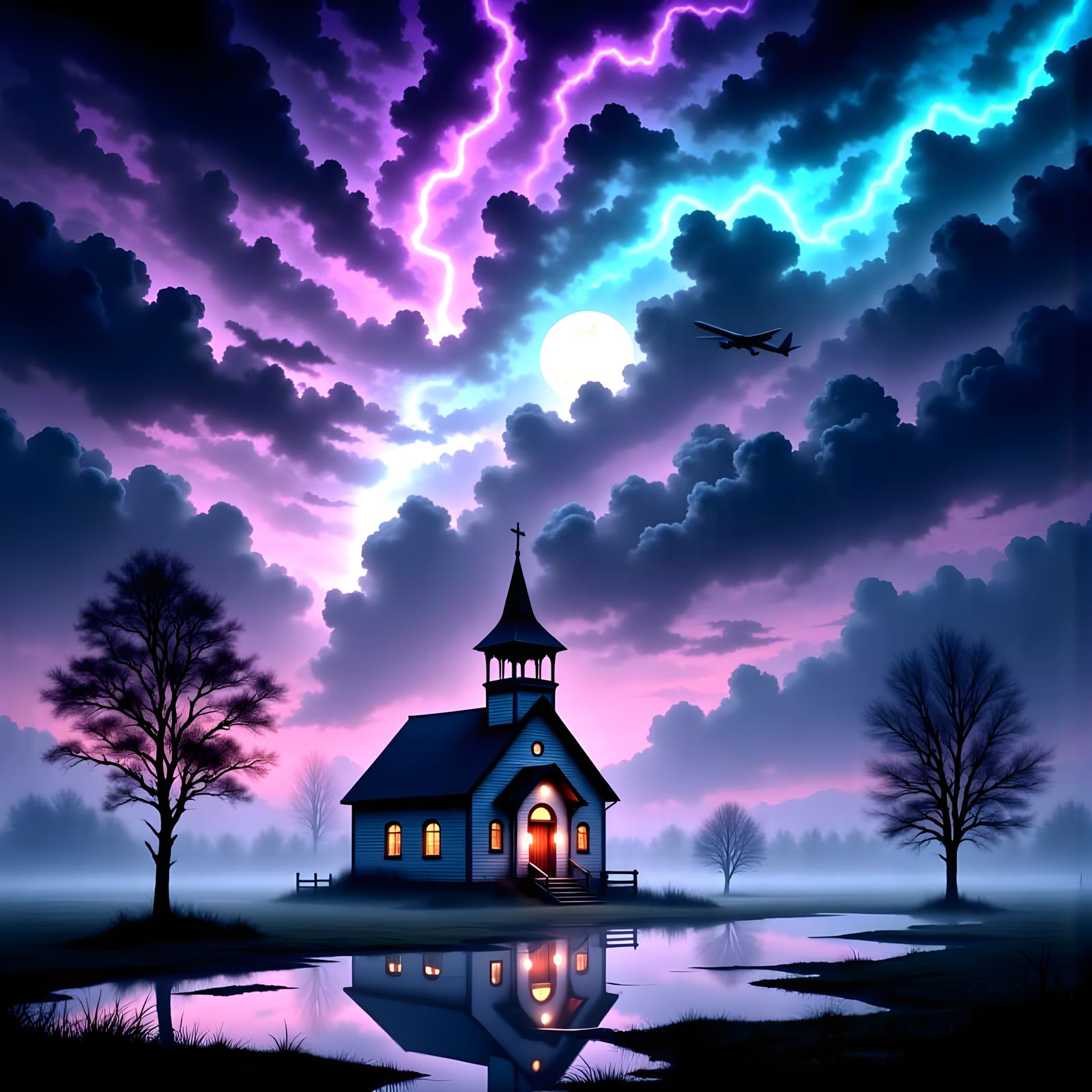 Moody Skyfall: A Plane in a Dark, Gloomy Landscape