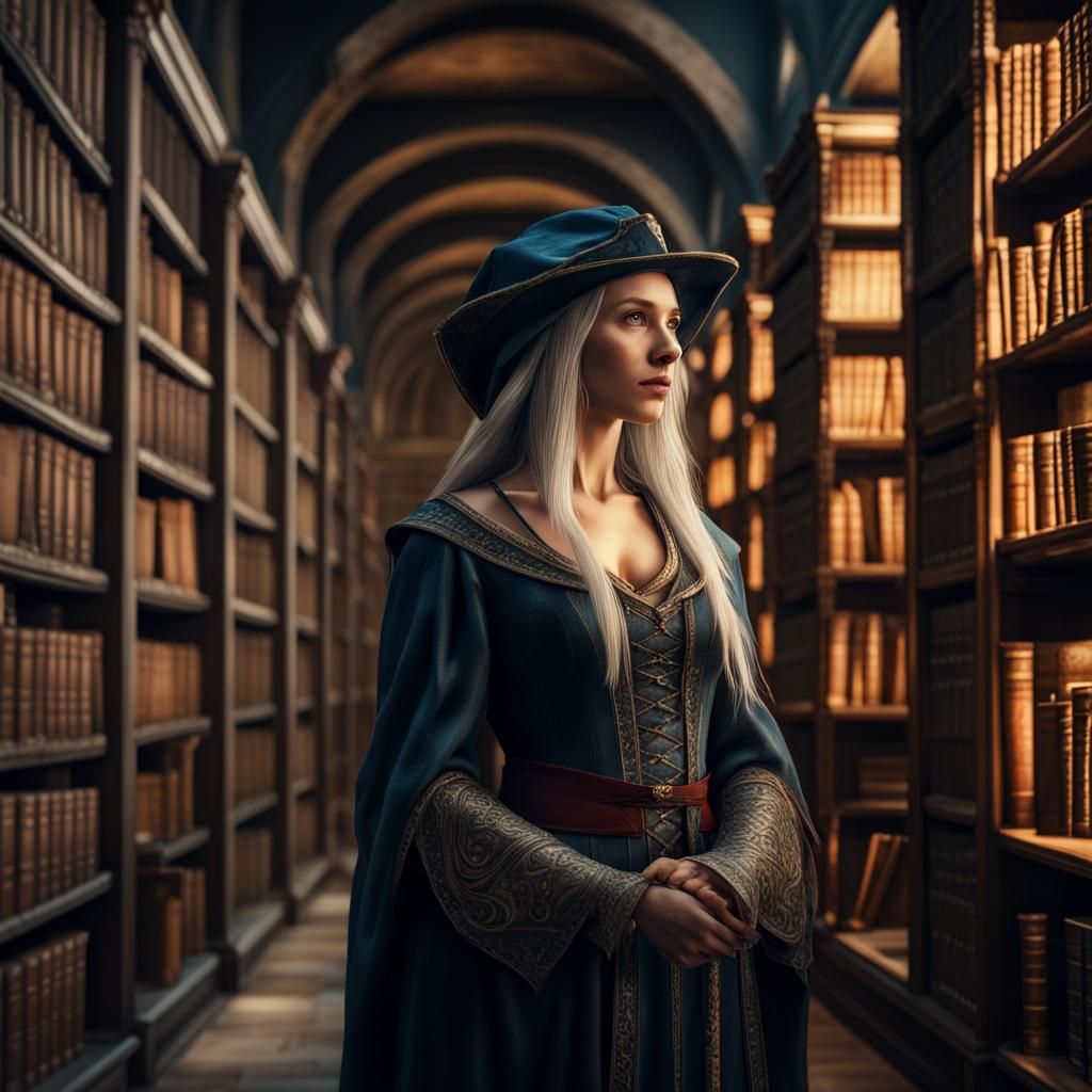 Female Wizard in the Ancient Library of Alexandria