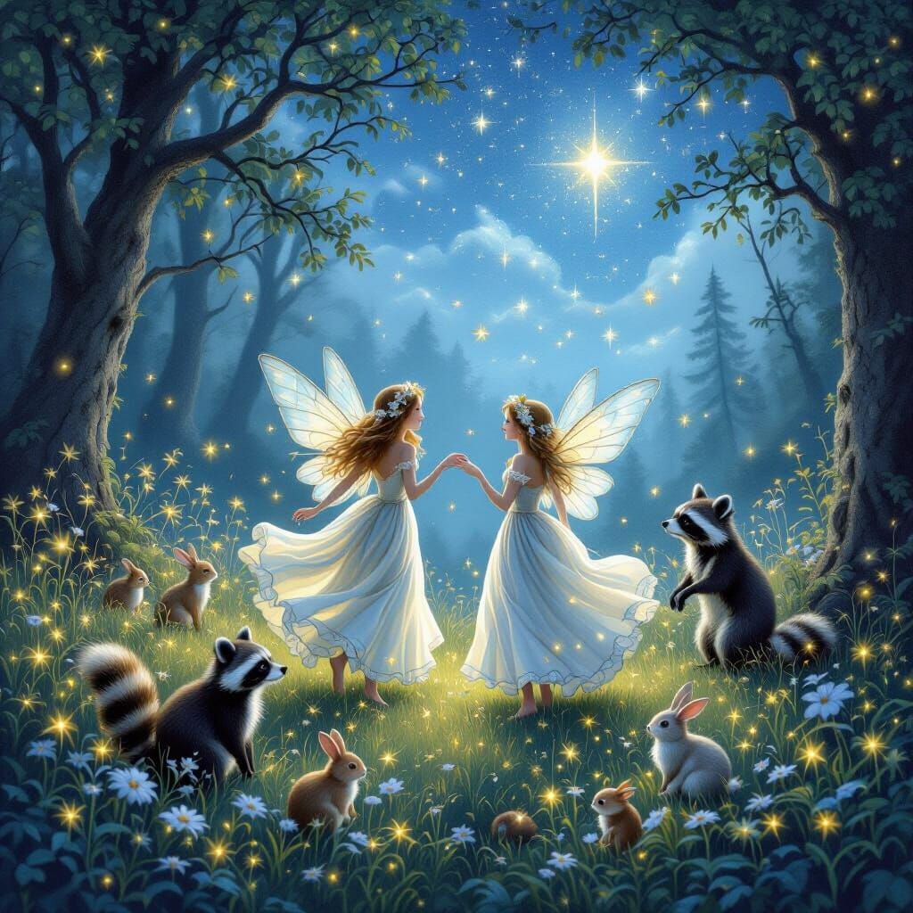 Fairies Dance Under Starry Night Sky