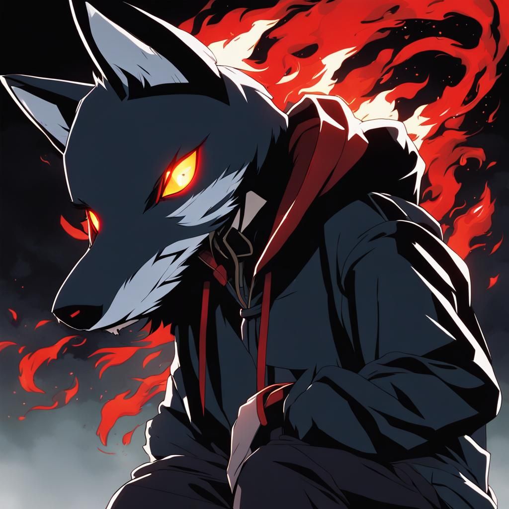 Boy with Shadow Fox Mask in Anime Style