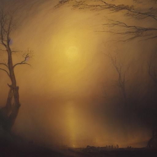 Ethereal Tree Branches in Romantic Nocturne Painting