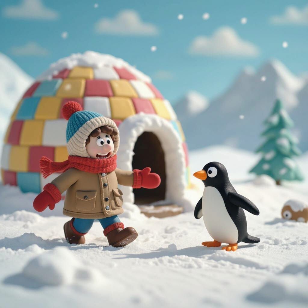 Clay Man and Penguin Chase: A Stop-Motion Arctic Adventure