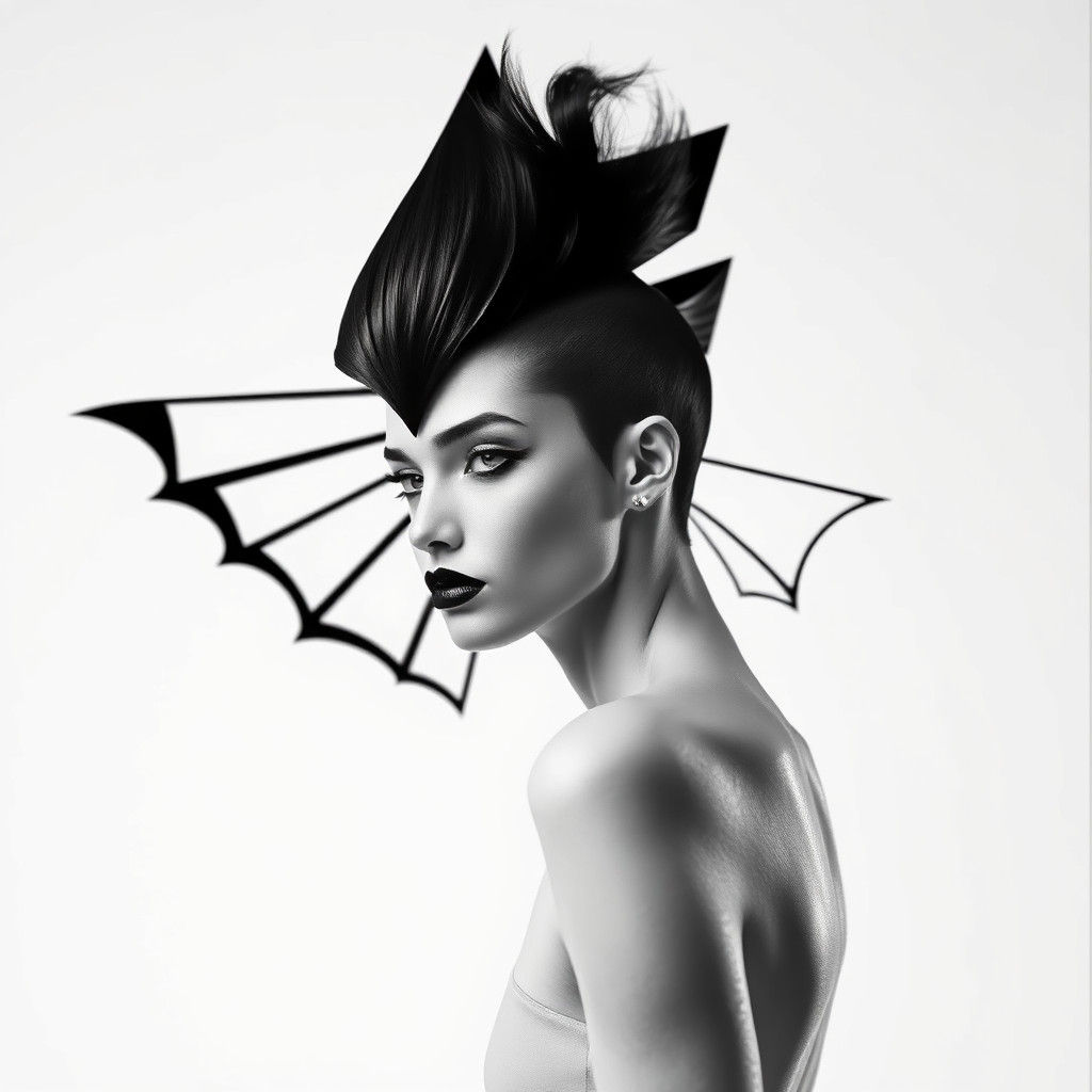 Geometric Winged Model in Striking Art Deco Fashion